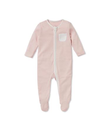 MORI Baby Boys and Girls Clever Sleepsuit - Unisex 2 Way Zipped Organic Pyjama - Comfortable Toddler Footed Nightwear 0 Month Blush Stripe - Two Way Zip