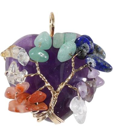 Soulnioi Amethyst 7 Chakra Tree of Life Wrapped Necklace Pendant Natural Amethyst Carved Heart-Shaped Amethyst Healing Stone Pocket Stone for Meditation Home Decor(Amethyst) A-amethyst - Buy Online on GoSupps.com