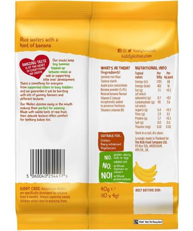Kiddylicious Banana Wafers - Gluten and Dairy Free Kids Snack - Suitable for 6+ Months - 4 x 10 Twin Packs (Pack of 3) Banana 10 Count (Pack of 12) - Buy Online on GoSupps.com