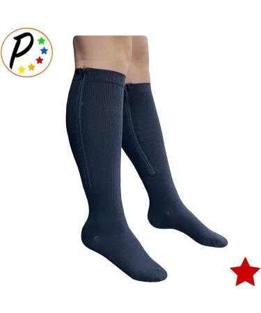 Double Side Zipper Compression Calf Socks 20-30 mmHg - Closed Toe Black Small-Medium - Best for Leg Support & Comfort - Buy Online on GoSupps.com