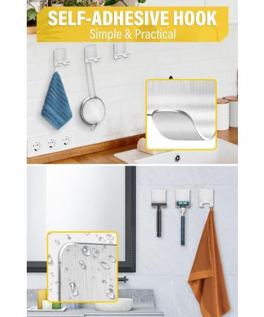 Caianwin 4PC Self-Adhesive Shower Shaver Bracket Hooks | Stainless Steel Razor Holder & Towel Hook | No Drilling Bathroom & Kitchen Organizer - Buy Online on GoSupps.com