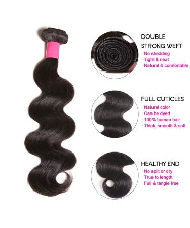 Taziza Body Wave Brazilian Virgin Human Hair - 3 Bundles + Lace Closure | Natural Color 24 26 28 + 22 Free Part | Glueless Unprocessed Hair Weft - Buy Online on GoSupps.com