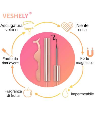 Veshely Natural Magnetic Eyelashes with Eyeliner - 5 Pair Reusable 3D False Lashes Set for Natural Look - Buy Online on GoSupps.com