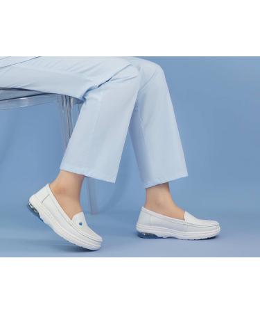 MaxMuxun Women's Non Slip Leather Nursing Shoes - Comfortable Slip-on Loafers for Restaurant Work - Blue, Size 5.5 - Buy Online on GoSupps.com