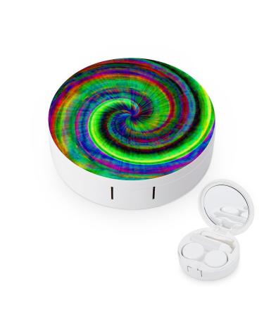 Psychedelic Tie Dye Swirl Art Contact Lens Case Travel Portable Travel Contact Lens Box with Mirror