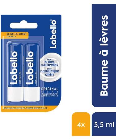 NIVEA Labello Original (4 x 5.5 ml) Lip balm enriched with natural oils and with a creamy texture Lip care Long-lasting hydration for 24 hours - Buy Online on GoSupps.com