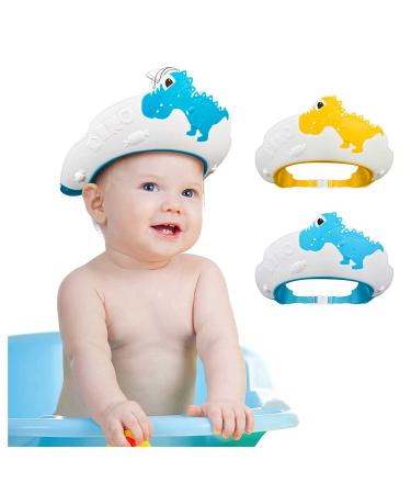 2 Pack Baby Shower Cap for Kids Hair Washing Shield Toddler Bath hat Baby Shower Visor Baby Shampoo Cap Head Protector Cute Dinosaur Shape Makes Baby Bath More Fun Blue