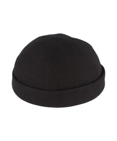 Bullani Summer Docker Cap Docker Hat Sailor Hat 100% Linen Cap Comfortable Skin-friendly 57 Black
