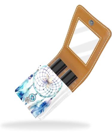 Travel Lipstick Organizer Case - Portable Makeup Bag with Mirror | Ethnic Feather Watercolor Design - Buy Online on GoSupps.com