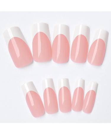AddFavor 120pcs White French Tip Press on Nails - Medium Square Fake Nails for Women & Girls | Nude False Acrylic Nails with Adhesive Tabs - Buy Online on GoSupps.com