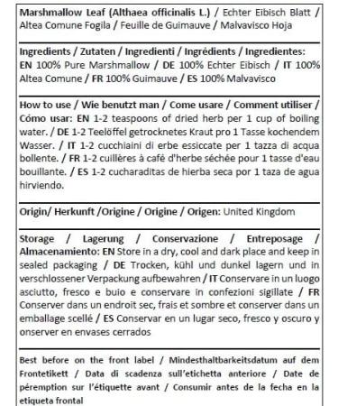 Shender Group LTD Herba Organica Marshmallow Leaf Althaea Officinalis L Marshmallow Leaf 100g - Buy Online on GoSupps.com