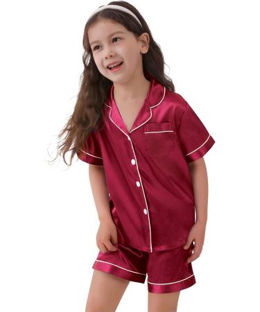 SWOMOG Kids Silk Pyjamas Set Short Sleeve Satin PJs | Red | Ages 4-16 - Buy Online on GoSupps.com