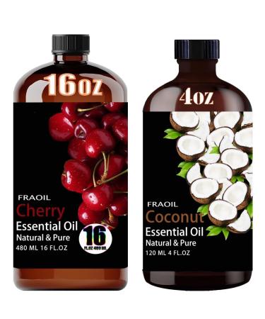 Cherry Essential Oil 16 Fl Oz and Coconut Essential Oil 4 Fl Oz for Diffuser Humidifier Yoga Cleaning DIY Candle Soap Making Perfume Gift for Essential Oils