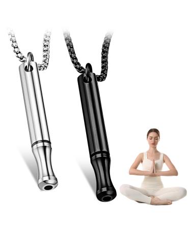 DMNQ 2 piece of smoke cessation aids necklace smoke -free smoke -free aids necklace against fear for men's women breathe relaxation reduced anxiety (black steel color)