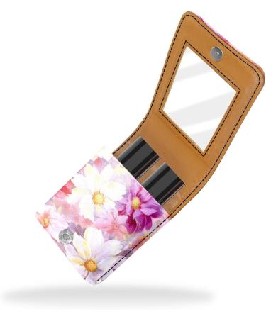 Travel Lipstick Organizer Case | Portable Makeup Bag with Mirror | Floral White Pink Flowers - A626v3jpiw - Buy Online on GoSupps.com