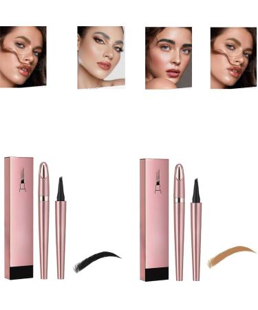 2024 New Magic Eyebrow Pencil - 4 Fork Tip 3D Waterproof Microblading Eyebrow Pencil Contouring Pen Magic Eyebrow Pencil Long-Lasting Natural Fine Stroke Eyebrow Pencil (Light Brown+Black)