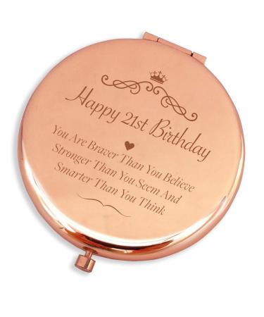 Blue Leaves 21st Birthday Gifts for Her  Sister  Daughter  BFF  Girlfriends Carved Gifts-Makeup Mirror Rose Gold