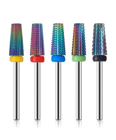 Mesee 5 Pieces Nail Drill Bit Set 2.35mm Shank Tungsten Steel Tapered Barrel Nail Drill Bits Acrylic Nail File Cuticle Drill Bits for Manicure Pedicure Art Polishing Cuticle Removal
