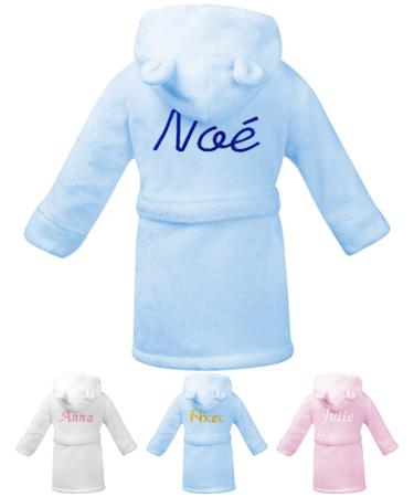 KDO Magic - Bathrobe personalized baby - morning gnawing with a embroidery - embroidered first name - several colors - with hood - gift idea for Christmas birthday 18-24 months blue