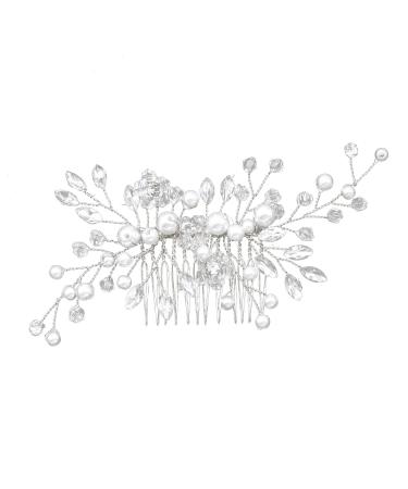 KINDOYO Bridal Hair Clip Comb - Rhinestone Pearl Hair Comb Slides Hair Pins Wedding Prom Birthday Party Hair Accessories Headpiece Hair Clips Silver