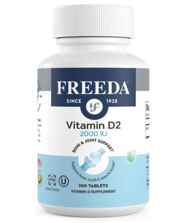 Freeda Vitamin D2 2000 IU - Kosher Certified - High Potency Ergocalciferol D2 Vitamin - Vegan Vitamin D 2000 IU Supplement for Adults - Vegetarian Vitamin D 2000 Units Vitamin D 2000 IU - 100 Tablets