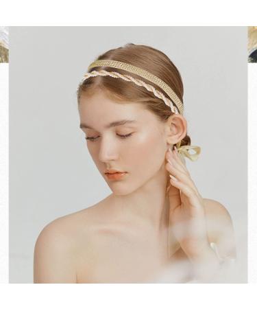 BOYIVI 7 PCS Gold Metal Headbands for Women Girls - Pearl Hairbands with Leaf Decor - Bridal Wedding Hair Accessories - Buy Online on GoSupps.com