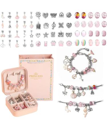 Gaoxyima Charm Bracelet Making Kit for Girls - 66 Piece Jewelry Set for Ages 6-12 - Arts and Crafts Gift Box for Birthday and Christmas - Pink - Buy Online on GoSupps.com