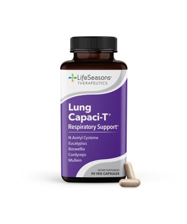 Lung Capaci-T - Respiratory Support Supplement - CoQ10 N-Acetyl Cysteine Boswellia Eucalyptus Mullein Green Tea Nettle & Peppermint - Increases Oxygen Capacity & Reduces Mucus - 90 Capsules 90 Count (Pack of 1)