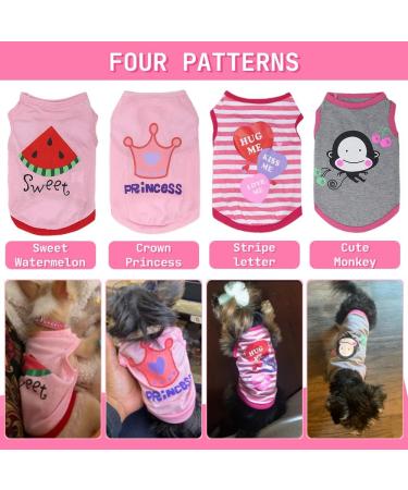 Dog Shirts for Medium Girl Dogs | Pet Clothes for Shih Tzu, Pomeranian, French Bulldog, Dachshund | Cute 4PC Set (Watermelon, Monkey, Princess, Stripe) - Buy Online on GoSupps.com