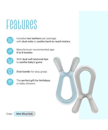 ZoLi Bunny Baby Molar Teether for Gum Relief | Mist Blue + Ash Grey (Pack of 2) | BPA-Free Teething Toy - Buy Online on GoSupps.com