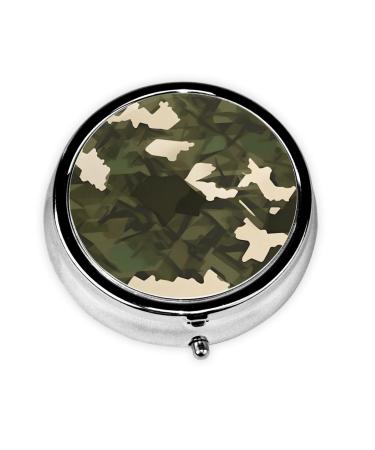 Army Camouflageround Pill Box 3 Compartment Round Pill Box Organizer Portable Travel Pill Box for Traveling.