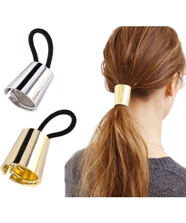 Vipolishtry 2 Pieces Gothic Punk Metal Circle Hair Cuff Elastic Hair Band Hair Ties Ponytail Holder Hair Rope Accessory for Women Girls - Buy Online on GoSupps.com