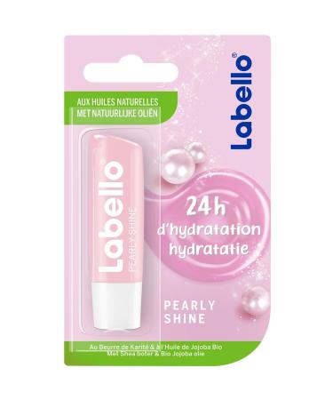 NIVEA Labello Pearly Shine, Lip balm enriched with natural oils and silk pearls, Lip care Long-lasting hydration for 24 hours, Avocado, Rose, 5.5 ml
