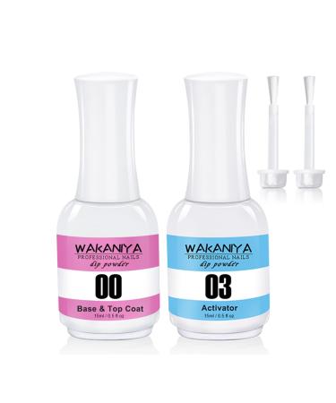 2 in 1 Dip Powder Base Top Coat with Activator Dip Powder Liquids Set for Dipping Powder Starter Kit Dry Fast Easy to Apply and No UV LED Needed (2x15ml) Liquid set