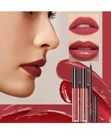 3Pcs Lipstick Makeup Set Lip Liner Set Matte Liquid Lipstick Long Lasting Lip Gloss Set Waterproof Non-stick Matte and Velvety - Buy Online on GoSupps.com