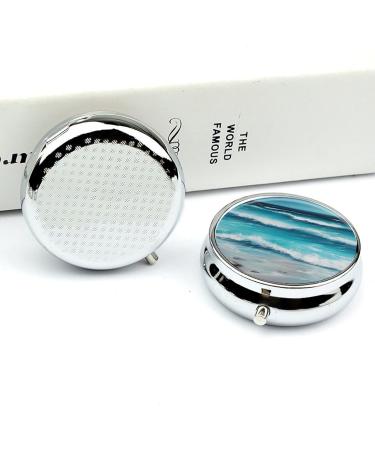 Round Pill Box - Turquoise Beach Seascape Print | 3 Compartment Decorative Metal Portable Pill Organizer - Buy Online on GoSupps.com