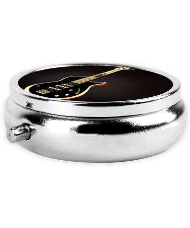 Black Guitar Round Pill Box - 3 Compartment Portable Organizer for Travel | Best Travel Pill Box - Buy Online on GoSupps.com