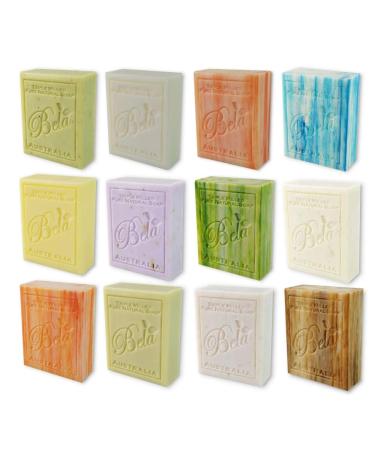 Bela Assorted Natural Ingredient Soap Bars Triple-French Milled Moisturizing Natural Soap Bars Sulfate Free (93g) 3.3 oz each - 12 Pack