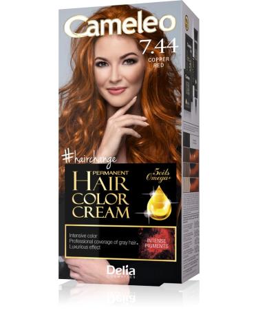Cameleo - Permanent Hair Colour Cream - Copper Red - Intensive Color & Protection - 5 Oils + Omega Plus Acids - Professional Luxurious Hair Dye - Full Kit 7.44 Copper Red