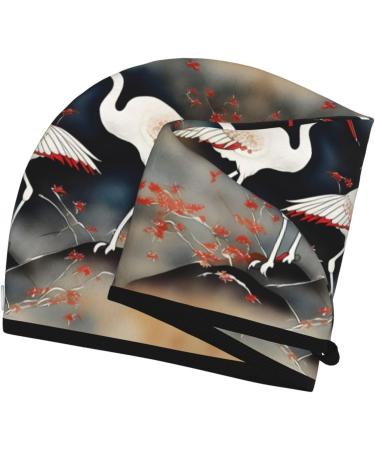 Japanese Cranes Flying Coral Velvet Dry Hair Cap | Ideal for Home Travel & Pool Parties - Buy Online on GoSupps.com