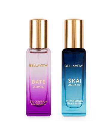 Bell'a Vita Luxury Skai Aquatic & Date Women Perfume Combo with Bergamot Pink Pepper|Fruity Long Lasting EDC EDP Fragrance Liquid Scent Pack of 2 20 Ml each.