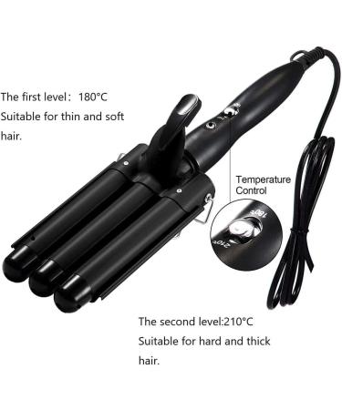 3 Barrel Curling Iron 25mm Crimper with Adjustable Temperature | Fast Heating Ceramic Tourmaline Curling Wand | Includes Heat Resistant Glove - Black - Buy Online on GoSupps.com