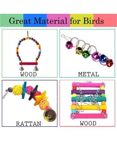 ESRISE 8 Pcs Bird Toys - Hanging Bell, Hammock, Swing, Wooden Perch - for Parakeets, Cockatiels, Budgerigars, Conures, Lovebirds, Finches, Mynahs - Buy Online on GoSupps.com
