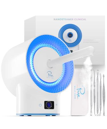 NanoSteamer Clinical - 10-in-1 Smart Steam Dermatologist Grade Ionic Facial Steamer with 2 Multi-Position Steam Nozzles - Digital LCD Screen - Extraction Set - 6 Pre-Programmed Professional Modes