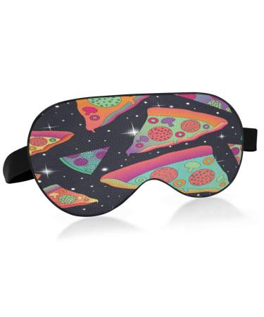 Space Pizza Sleep Mask for Women Men Smooth Comfortable Light Blocking Eye Mask Night Blindfold with Adjustable Strap for Travel Sleeping Shift Work