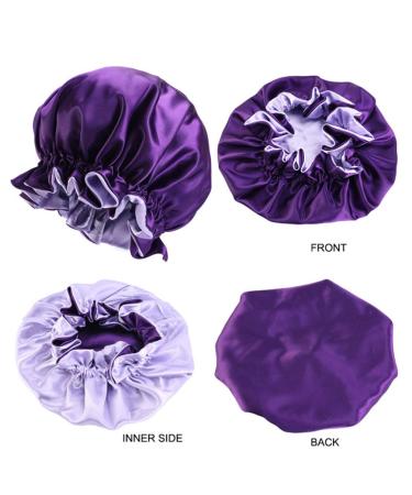 Healifty 3PCS Double Layer Satin Bath Cap Set - Purple, Black, Gem Blue | Wide Band Satin Bonnet for Women | Elastic Nightcap for Home & Travel - Buy Online on GoSupps.com