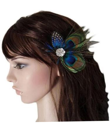 Feather Peacock Hair Clip Natural Feather Fascinator Barrette with Sparking Rhinestone Peacock Feather Hairpin Hair Accessories - Buy Online on GoSupps.com