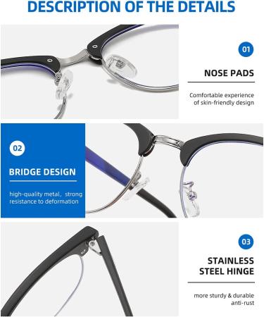 SOAR&EAGLE 3 Pack Blue Light Blocking Glasses - Retro Semi Rimless Computer Gaming Eyewear for Men/Women (Sand Black Silver/Wood Grain Gun/Crystal Silver) - Buy Online on GoSupps.com