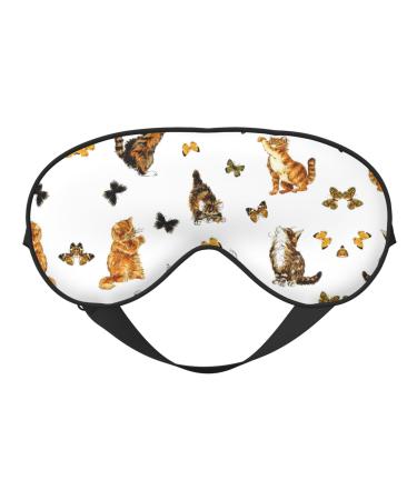 Cat Butterfly Print Unisex Sleep Mask Double-Sided Eye Mask Ideal for Sound Sleep and Skin Care Black