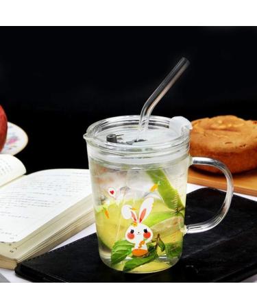 DOITOOL Glass Tumbler with Handle and Clear Lid of Scale and Straw Kids Cups Toddler cups with Straws (Pink Rabbit) Color 2 - Buy Online on GoSupps.com